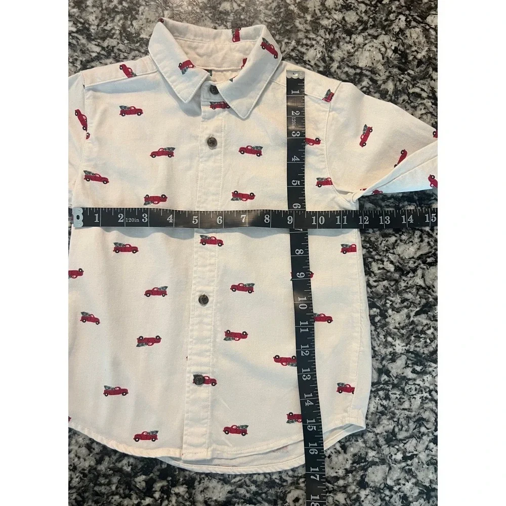 Carters Child of Mine Boys 3T Christmas Red Truck Tree Button Down Shirt (0853)